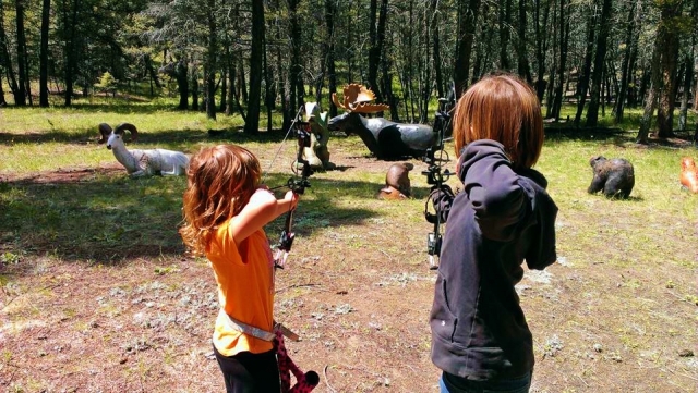 ninas realizando tiro con arco con unas dianas de animales.jpg